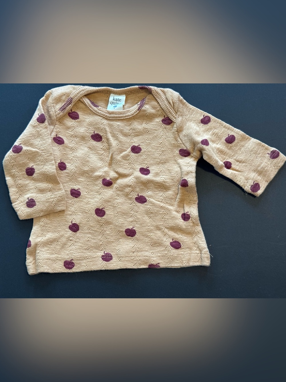 kate quinn Beige Pontelle Knit Long Sleeve Top with Apple Print